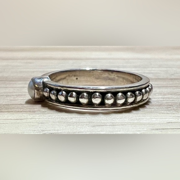 Vintage Designer Signed SU Sterling Silver Gray Pearl Caviar Band Ring, Size 7.5 - Picture 3 of 10